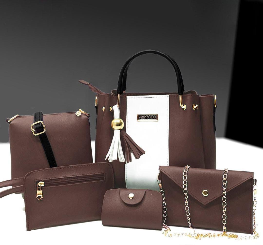 5 Pcs Women's Leather Plain Hand Bag Set