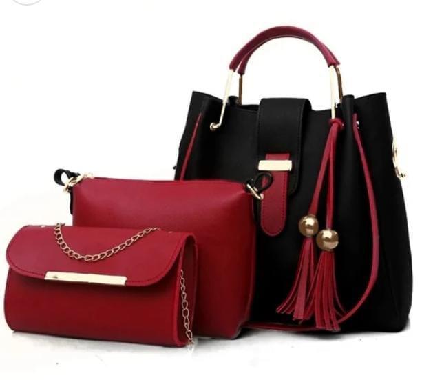 Stylish Women's Brown Leather Hand Bag Set - 3 Pcs