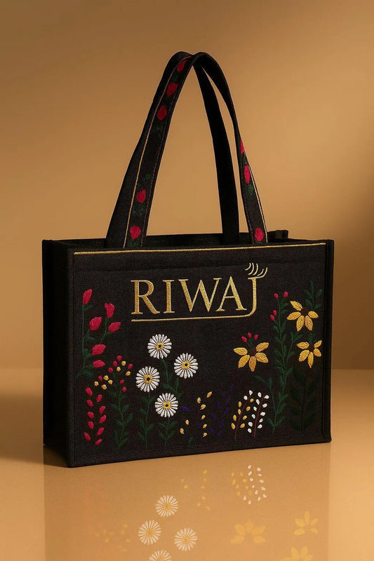Chic Women's Multicolor Embroidered Canvas Tote Bag - 1 Pc