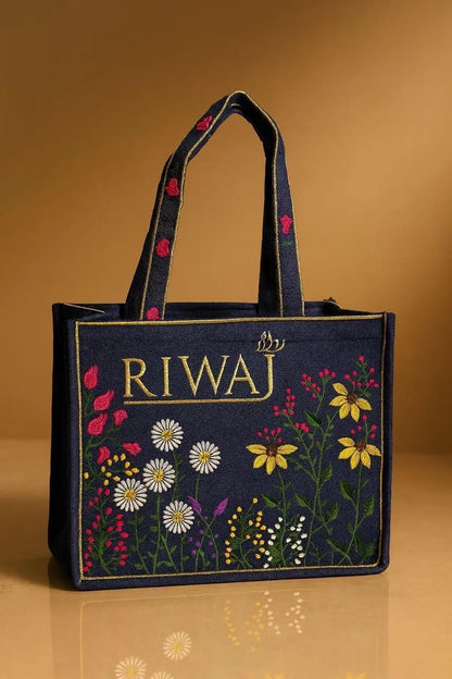 Chic Women's Multicolor Embroidered Canvas Tote Bag - 1 Pc