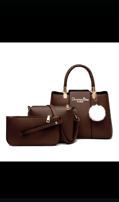Girl's Leather Plain Shoulder Bag Set