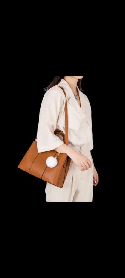 Girl's Leather Plain Shoulder Bag Set