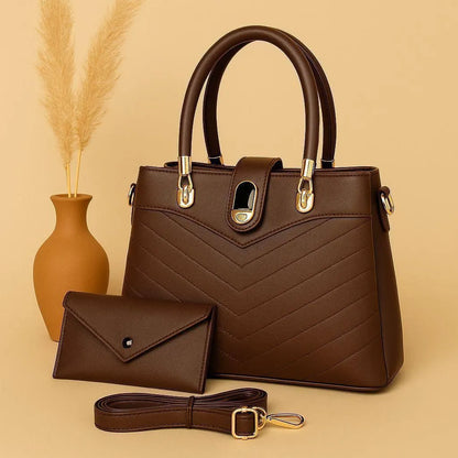 Women's PU Leather Plain Hand Bag Set