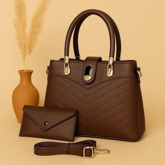 Women's PU Leather Plain Hand Bag Set