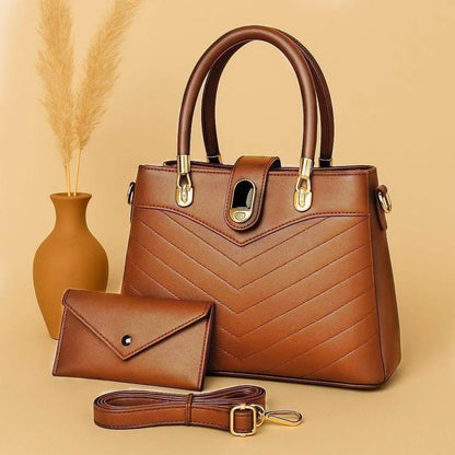 Women's PU Leather Plain Hand Bag Set