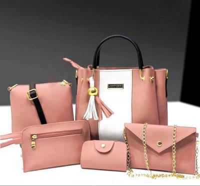 5 Pcs Women's Leather Plain Hand Bag Set