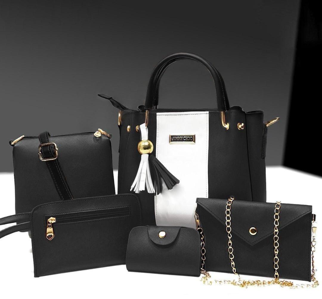 5 Pcs Women's Leather Plain Hand Bag Set