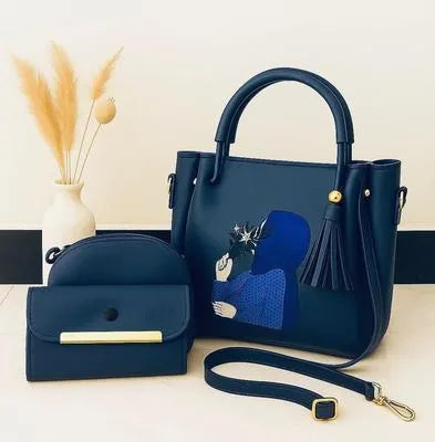 Women's Leather Printed Hand Bag Set