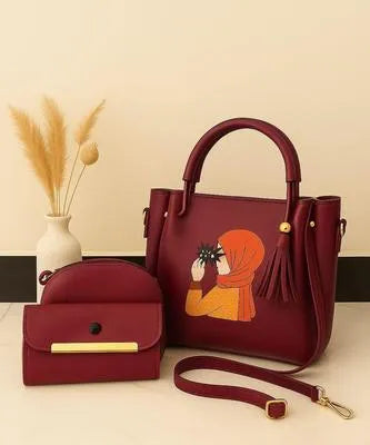 Women's Leather Printed Hand Bag Set