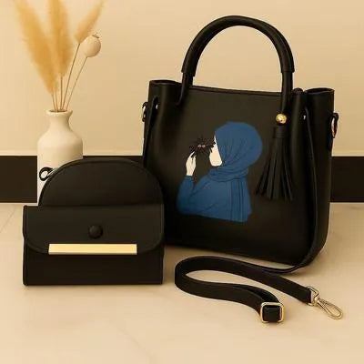 Women's Leather Printed Hand Bag Set