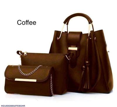 Stylish Women's Brown Leather Hand Bag Set - 3 Pcs