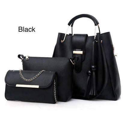 Stylish Women's Brown Leather Hand Bag Set - 3 Pcs