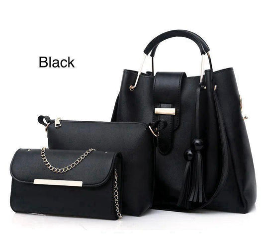 Stylish Women's Brown Leather Hand Bag Set - 3 Pcs
