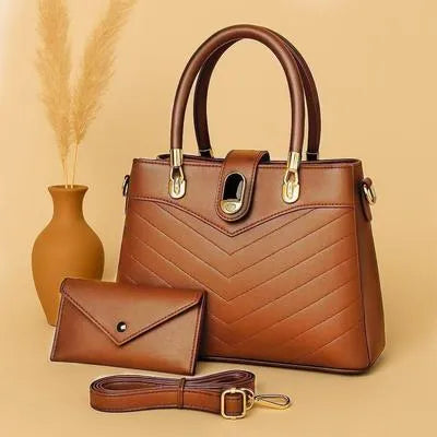 2 piece Women's Leather Plain Shoulder Bag
