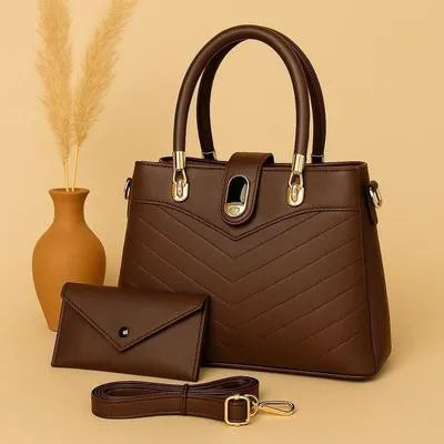 2 piece Women's Leather Plain Shoulder Bag