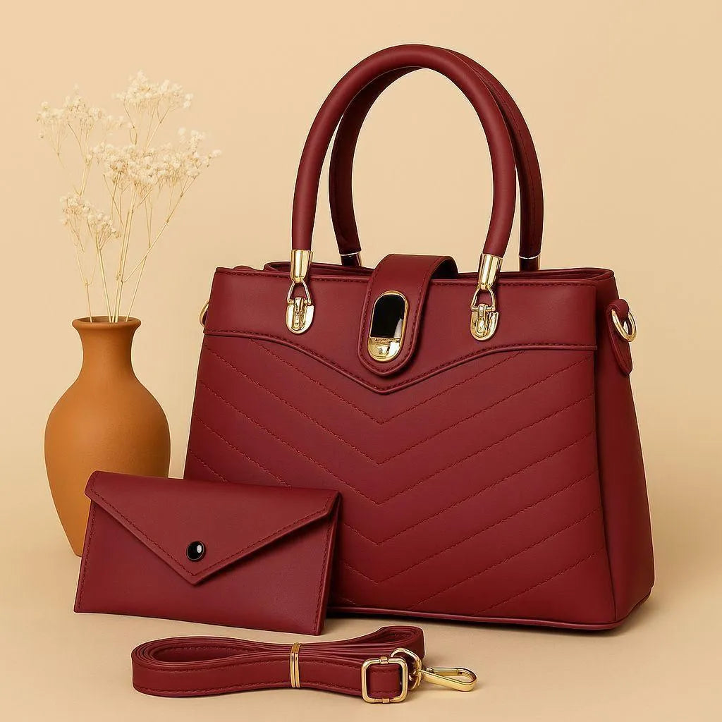 Women's PU Leather Plain Hand Bag Set