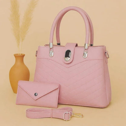 Women's PU Leather Plain Hand Bag Set