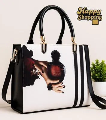 Women's Canvas Printed Shoulder Bag White Color